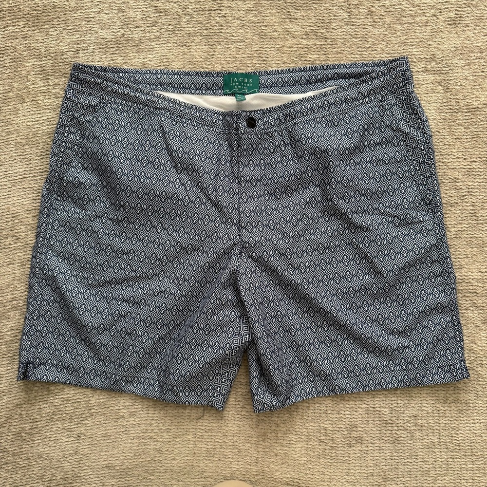 Jachs NY Swim‎ Navy Geometric Print Swim Trunks XL Mesh Lined